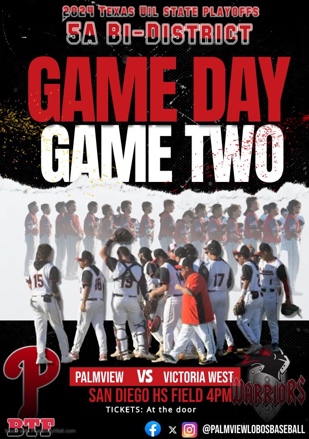 🚨Gameday🚨

FYI- series site today is at San Diego HS. Game 2 4pm, if necessary Game 3 will be 30 mins after Game 2.

@lajoyaisd @ljisdathletics @lobosathletics @SouthTexasHigh1 @rgvsports 

#BTF #Familia