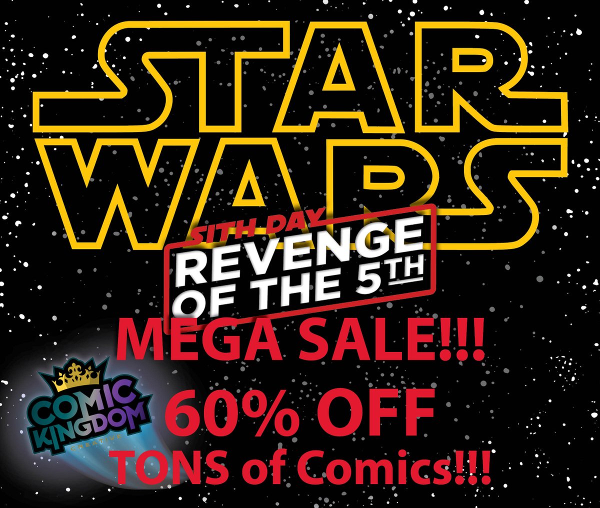 🪐 Revenge of the 5th! TONS of Star Wars titles 60% OFF until 11:59pmPDT May 5 at comickingdomcreative.com/collections/st…! #comickingdomcreative #comickingdomrules #starwars #starwarsday #Maythe4thBeWithYou #revengeofthefifth #starwarssale #comicsforsale