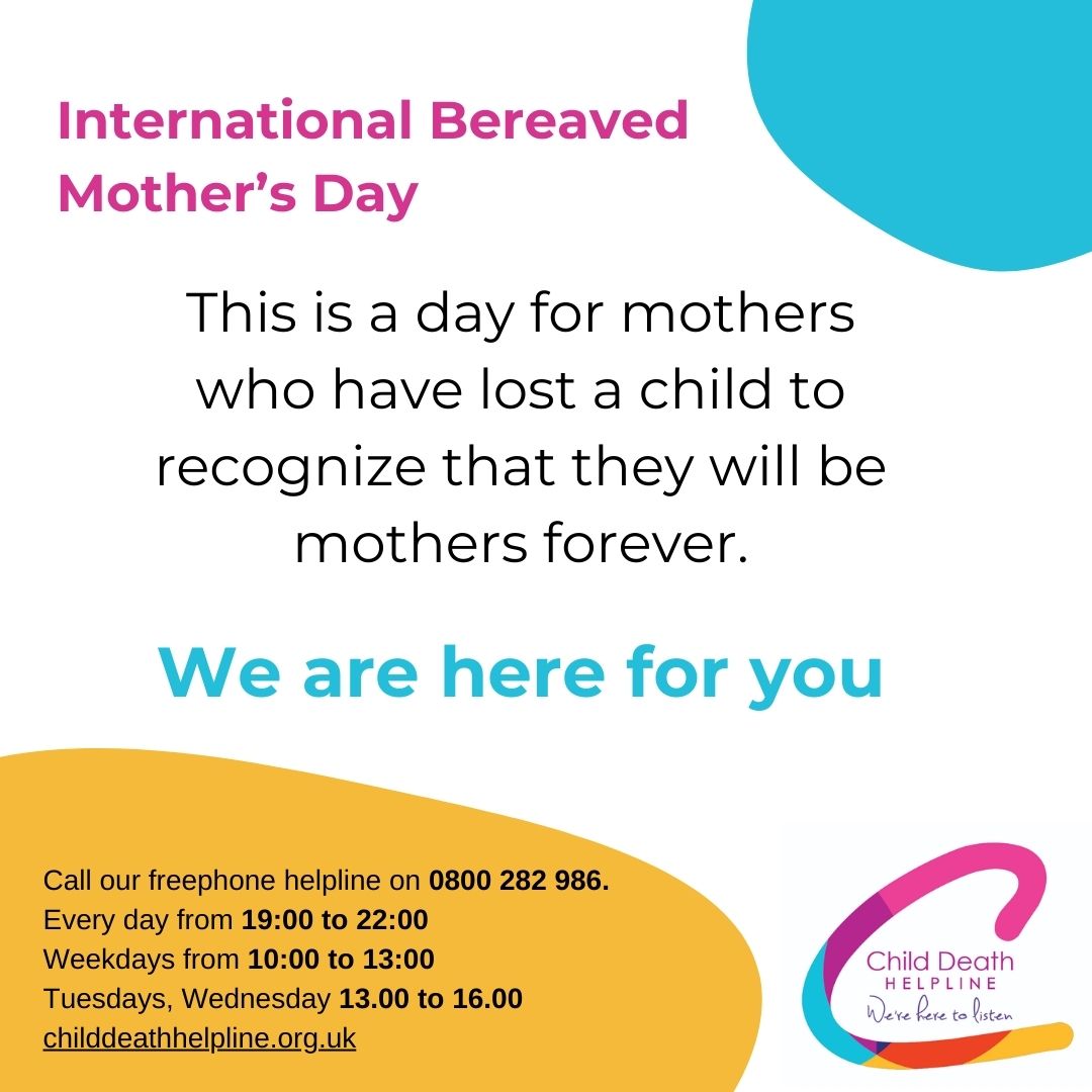 International Bereaved Mother’s Day honours mothers who have lost a child. 
We see you, we are here for you. Call us tonight from 7pm to 10pm
#InternationalBereavedMothersDay
#childloss #bereavedmother