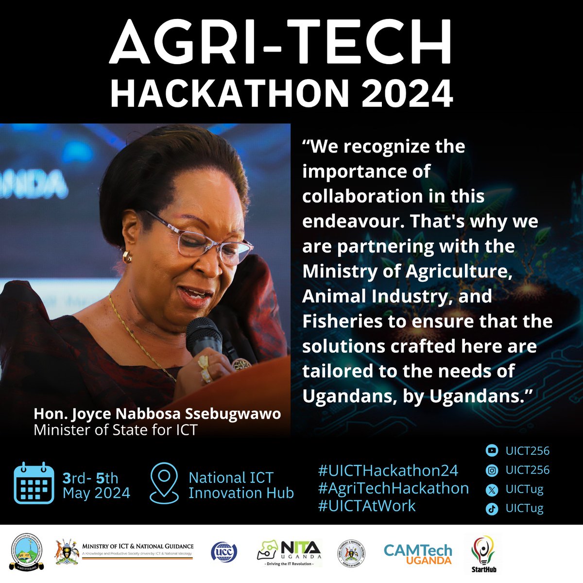 To ensure that the solutions crafted at #UICTHackathon24 are tailored for the needs of Ugandans by Ugandans the @MoICT_Ug organized the event in partnership with other MDAs such as; @MAAIF_Uganda, @UCC_Official, @NITAUganda1, @StartHubAfrica. #AgricTechHackathon #UICTAtWork