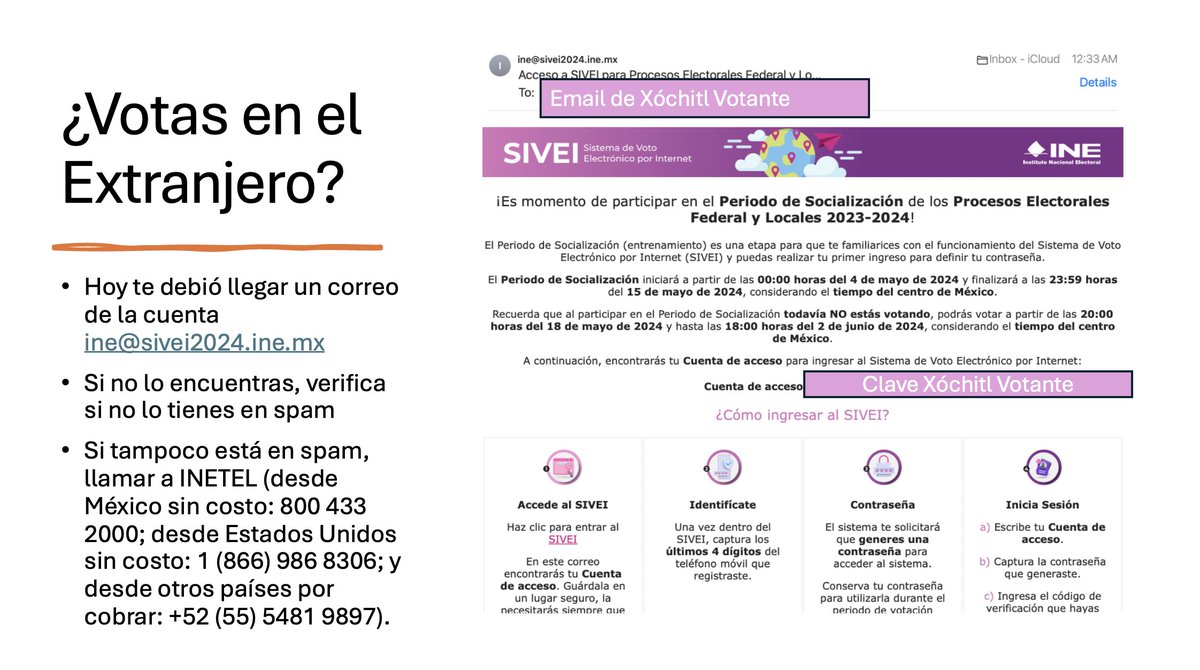 #MexicanosEnElExterior 

¿VOTAS EN EL EXTRANJERO?

Hoy te debió llegar este correo electrónico, revisa su bandeja de spam si no es así.

Sigue las instrucciones, conoce el sistema y vota, a partir 18 de mayo y hasta el 2 de junio.

Por favor comparte, es MUY importante.