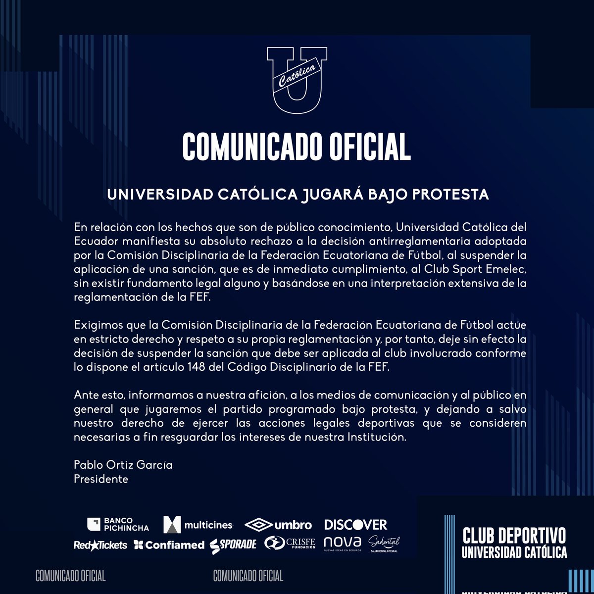 📄| Comunicado Oficial 🔵⚪

#FamiliaCammarata
#TodosPorCatólica
#PorLaPrimera