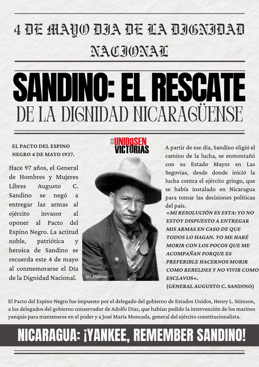 97 años de la actitud patriótica y heroica de #SoberaniayDignidadNacional de nstro. Gnral. A.C.Sandino. su legado, su ejemplo, sigue vigente, 🇳🇮 tiene hij@s que la aman ❤️🖤 #UnidosEnVictorias