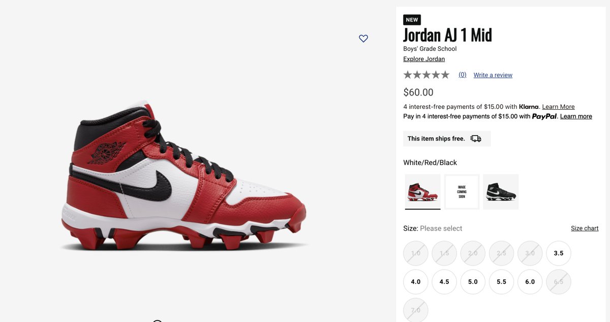 New GS Jordan AJ 1 Mid Cleats ‘White/Red/Black’ #ad Champs> howl.me/cmbiwQyMpsq
