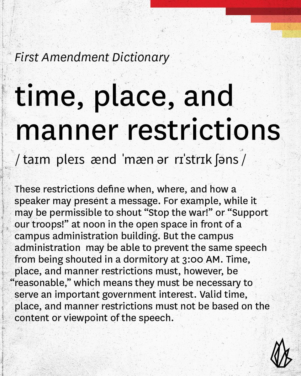 Free speech is not without carefully designated exceptions, folks. Public universities can maintain reasonable “time, place, and manner” restrictions on speech——as long as they’re reasonable, necessary, and content-neutral.
