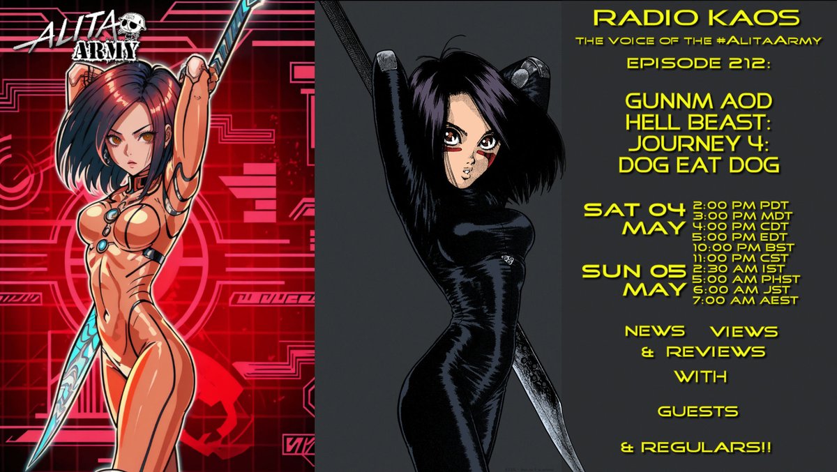 Hey troops of the #AlitaArmy! It's May Manga Time! Alita is in a bit of a pickle, hanging from a building, getting fired at by the Barjack. Join us on Radio KAOS Ep 212, for Gunnm Angel of Death: Hell Beast: Journey 4: Dog Eat Dog. youtube.com/live/1NyWpQfPC…