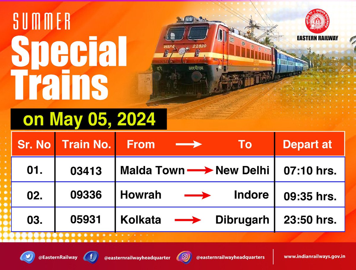 Summer Special Trains on May 05, 2024