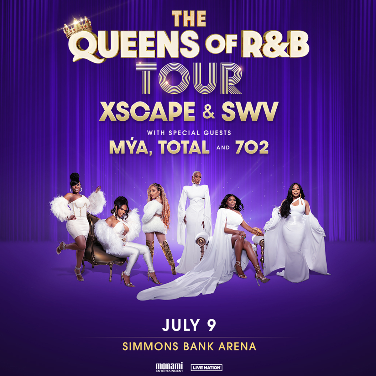 Sing it, Ladies! 🤩🎤 XSCAPE and SWV are bringing THE QUEENS OF R&B TOUR to Simmons Bank Arena on July 9th with special guests Mýa, Total and 702! Grab your seats today - bit.ly/4cx8vfq