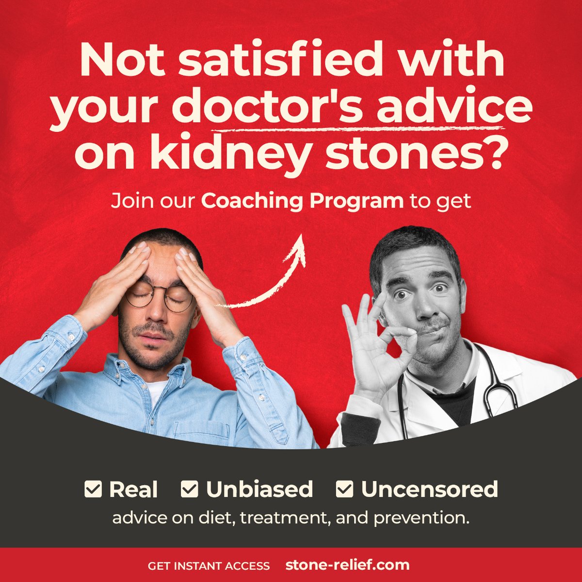 Are you getting bullsh*t kidney stone advice from your doctor? Our Coaching Program will give you the REAL advice you need to stop kidney stones. Get instant access here 👉 bit.ly/our-coaching