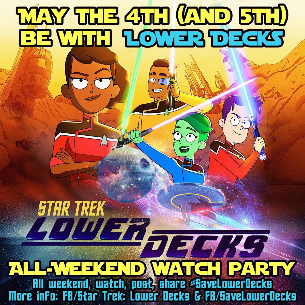 Hello #StarTrek friends, it’s time for our #LowerDecksWatchParty where you stream (preferably!) Star Trek Lower Decks to boost viewership of this show we love so much! Like Dr. Migleemo says: #Maythe4thBeWithYou Wait wrong franchise, sorry! #SaveLowerDecks #LowerDecks
