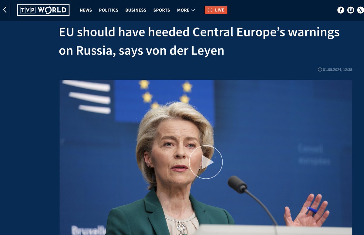 EU Commission President, von der Leyen: 'I think we should have listened better to the countries of Central Europe. They have much more experience with the neighborhood of Russia. Perhaps we should have taken action earlier, as suggested by some countries of Central Europe.'