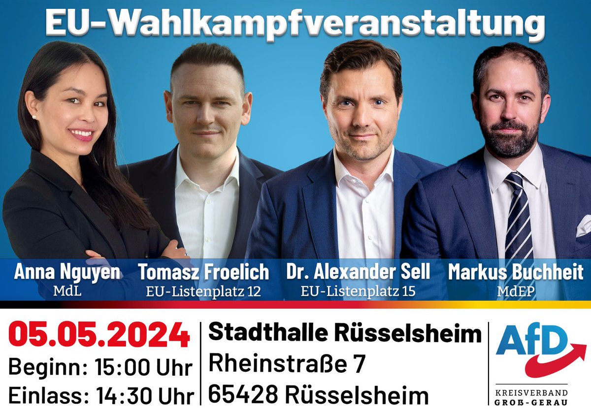 Morgen in Rüsselsheim. Kommt vorbei! #AfD #nurnochAfD #Europawahl #Europawahl2024