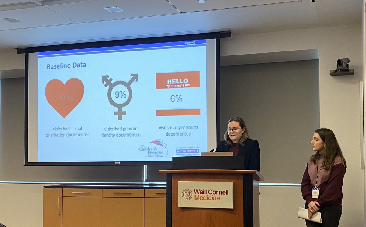 Outstanding presentation at #LGBTHWC2024 on QI project increase documentation of pronoun usage & gender identity during adolescent health visits by Sarah Jinich and Michaela Winkeler of @EinsteinMed & Dr. Lauren Roth of @MontefiorePeds #MedEd #MedTwitter #PAS2024