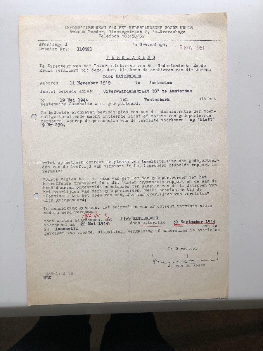 ‘Aan de gevolgen van ziekte, uitputting, vergassing of anderszins is overleden’. Componist Dick Kattenburg, pas 24 jaar oud toen hij werd vermoord. Noem vandaag zijn naam. #Dodenherdenking #4Mei