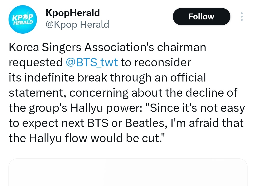 like the north remembers them begging bts to reconsider their hiatus bc they feared kpop stagnating without them