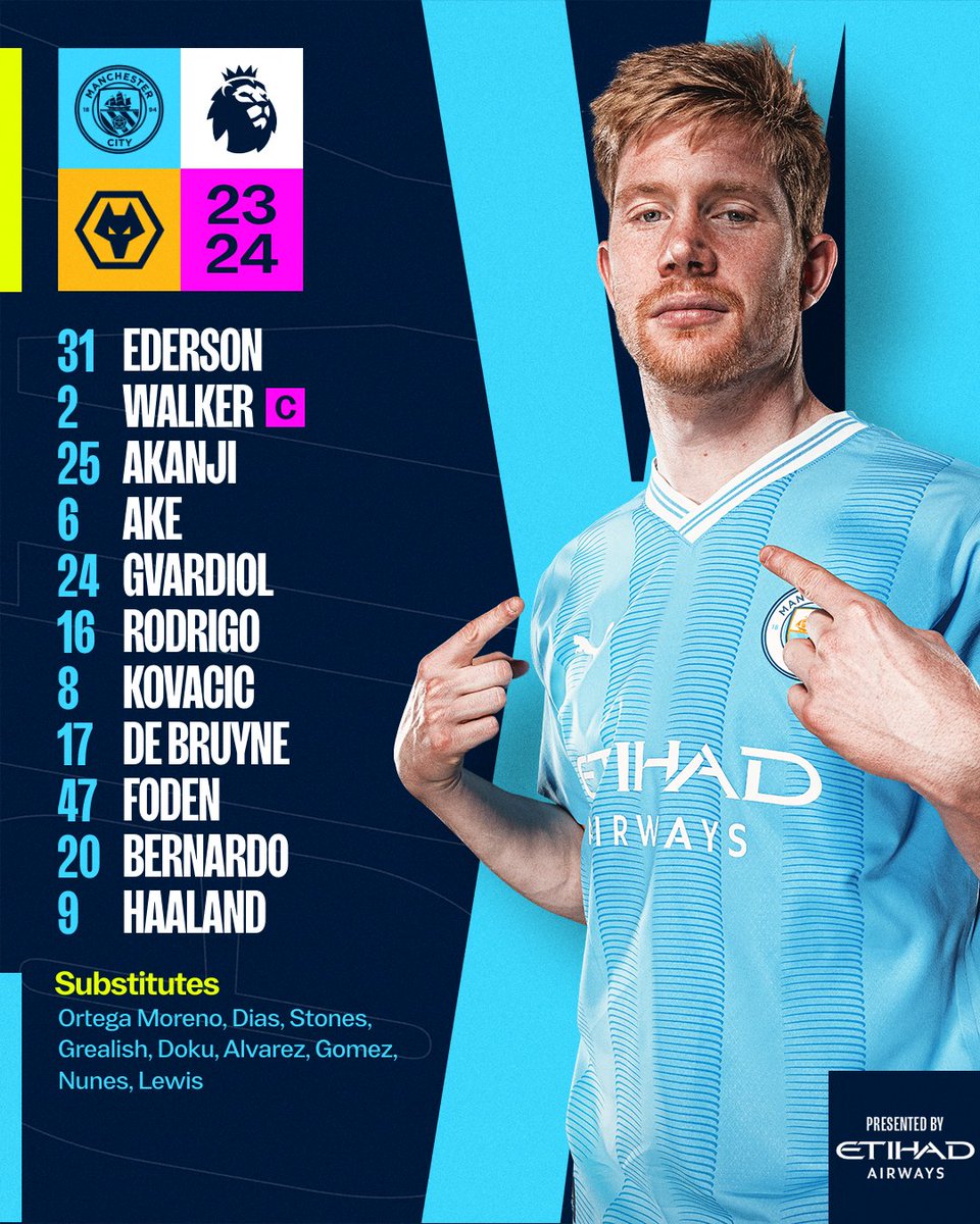 Official Manchester City Line-up against @Wolves #MCIWOL