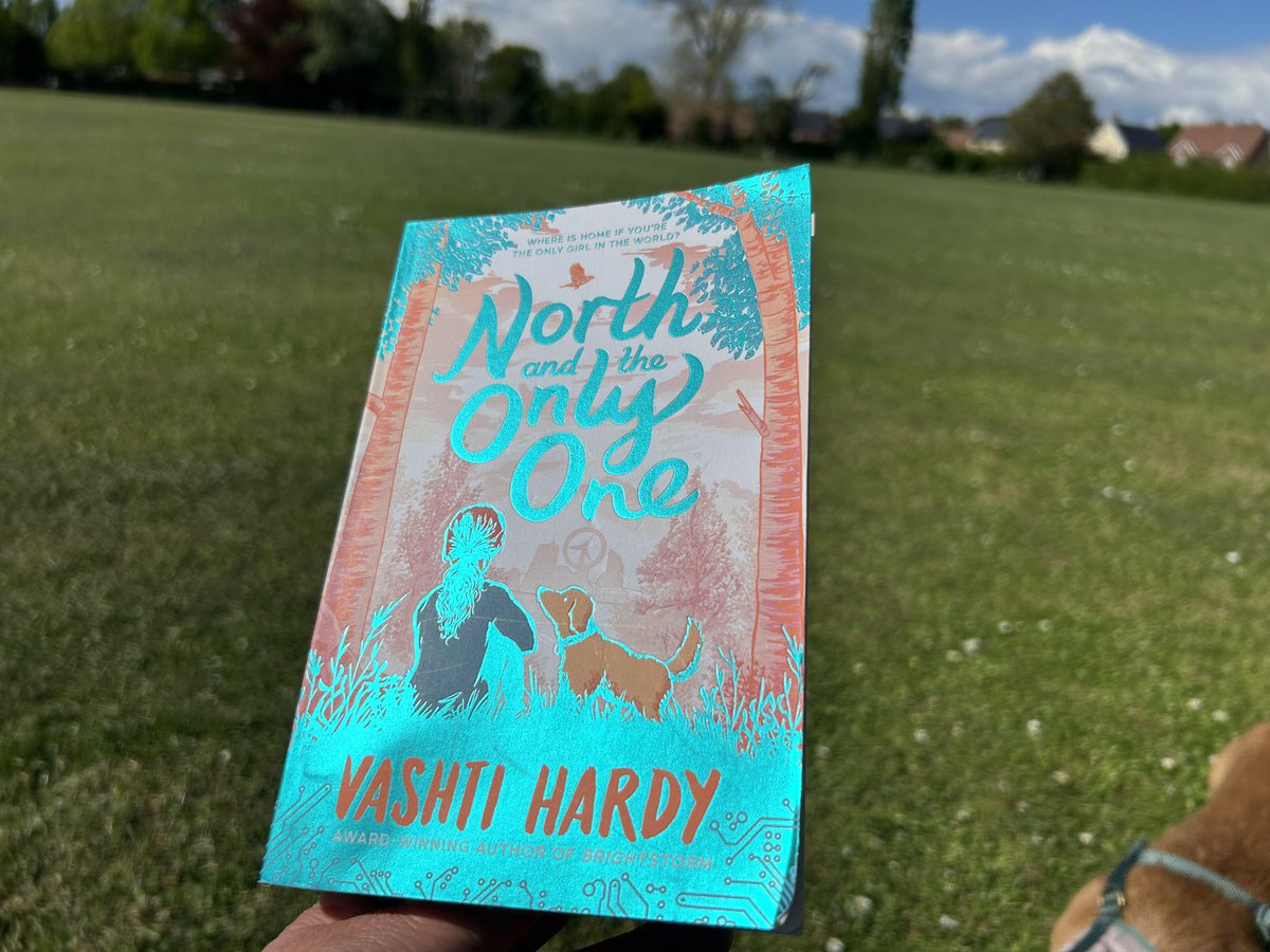 So happy to get hold of this - now making the most of it by sitting in glorious hot sunshine and reading it. The cover is incredible in the sun!! 
#NorthAndTheOnlyOne @vashti_hardy