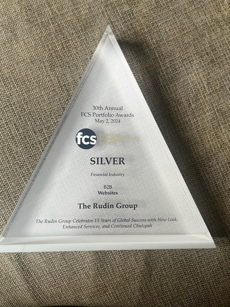 "Chuffed" to win 🏆 prestigious <a href="/theFCSorg/">Financial Communications Society</a> award for our very own <a href="/TheRudinGroup/">🛫 April Rudin 🌏</a> website 

#grateful #wealthtech #wealthmanagement #Marketing