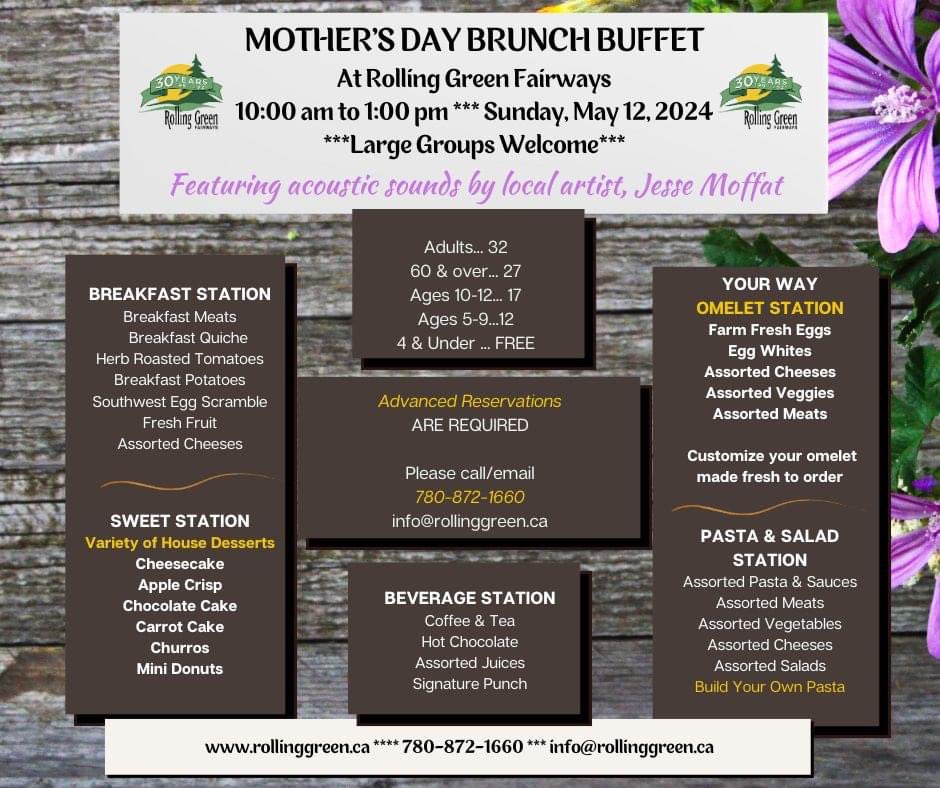 What are you doing for #MothersDay …. Now accepting reservations for our #mothersdaybrunch hit up our website to book your reservation now .. with 10 am and 1230 pm seatings … live music and a ton of food choices including many #glutenfree options <a href="/rolling_greens1/">RollingGreenFairways</a>