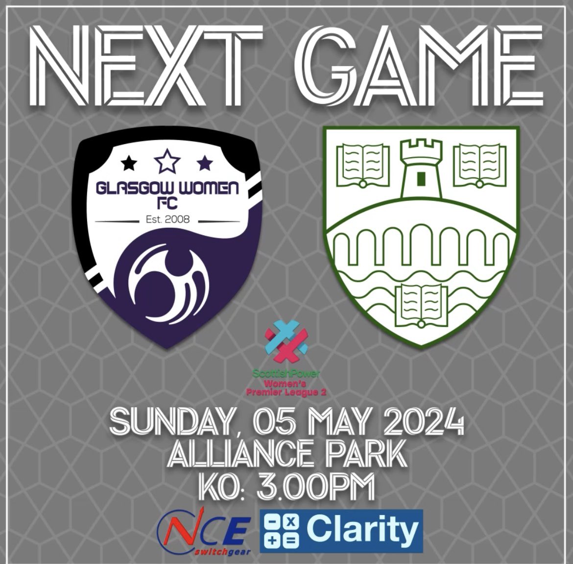 Tomorrow we host @stiruni_wfc in @SWPL -2 This is a very important game for both squads 😱 so if your free please come along and cheer on the GWFC squad 💜👏🏻 ▪️Alliance Park (Strathclyde Park) ▪️3pm kick off 🕒