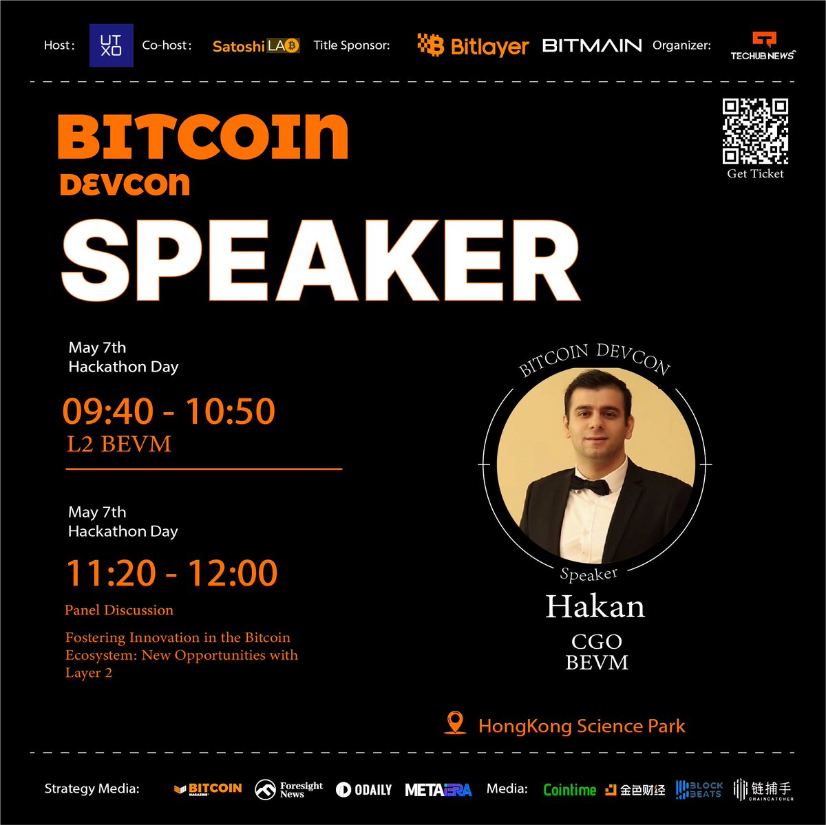 SPEAKER HIGHLIGHTS @hakan_sezikli will be speaking at @bitcoindevcon in HK. Co-Founder of @BTClayer2 , a fully decentralized EVM-compatible Bitcoin l2 that connects Ethereum DApps to Bitcoin L2. Don’t miss the dev workshop on May 7th 1-3 PM.Signup now! lu.ma/h6xx7gm3