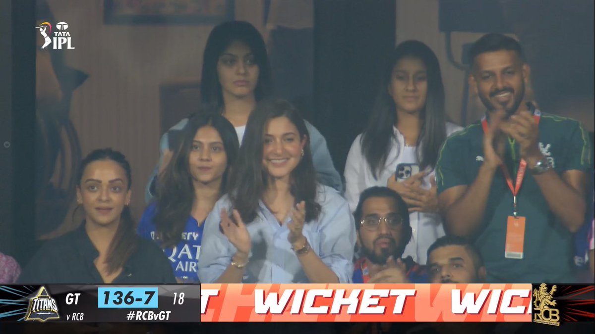 Jemimah Rodrigues, Harleen Deol with Anushka Sharma in the stands.