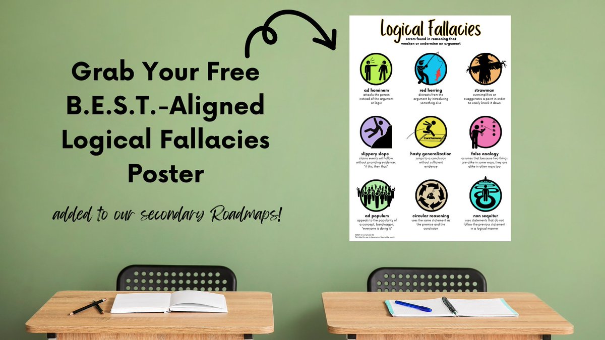 🌟 Free Download Alert! Enhance critical thinking skills with our exclusive Logical Fallacy Poster. Secondary teachers: Dive into logic with our FREE Logical Fallacy Poster, perfectly aligned with BEST standards and reading comprehension roadmaps. uncomplicateed.com/free-stuff