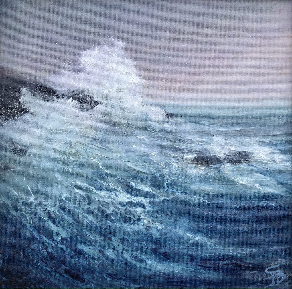 This little wave painting is one of the pieces I sent to a brand new gallery in Bridport, Dorset. I was thrilled to be invited to exhibit with them, and especially pleased to hear that they had displayed them in the window! #artwork #seascapepainting #welshartist