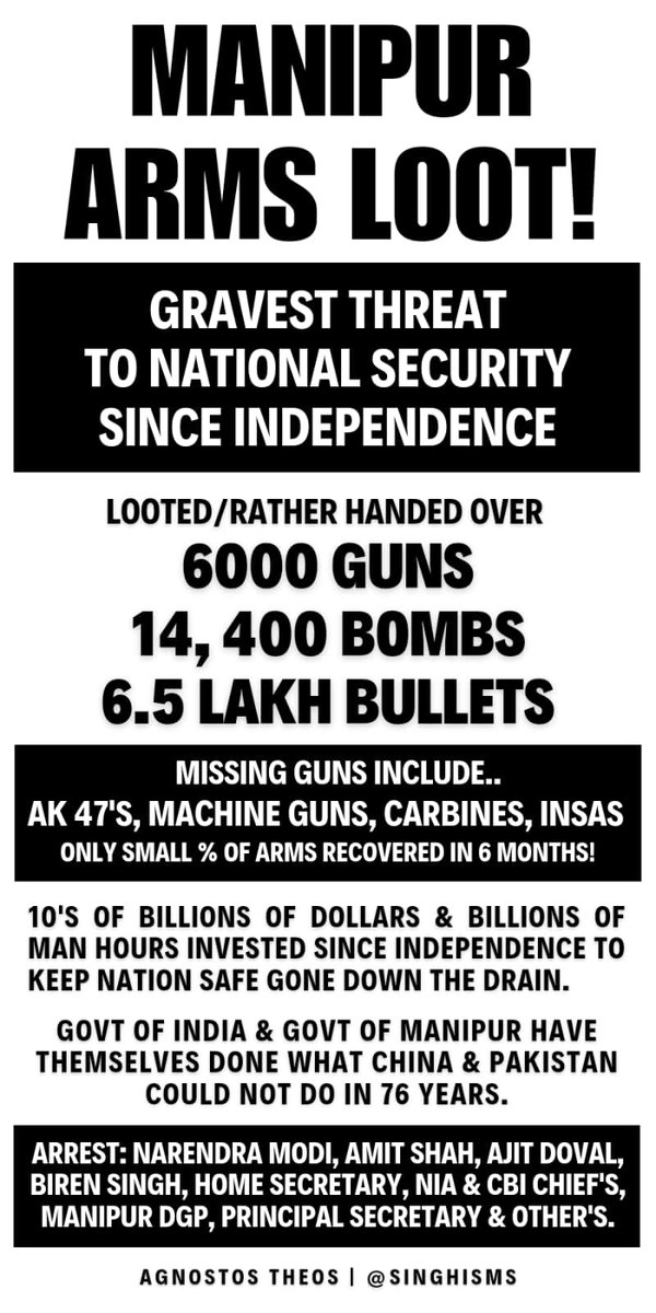 @BenjaminMate1 @NBirenSingh More than 6000 arms looted, around 1500 rejected guns were recovered. What a shame for the Meitei Government.