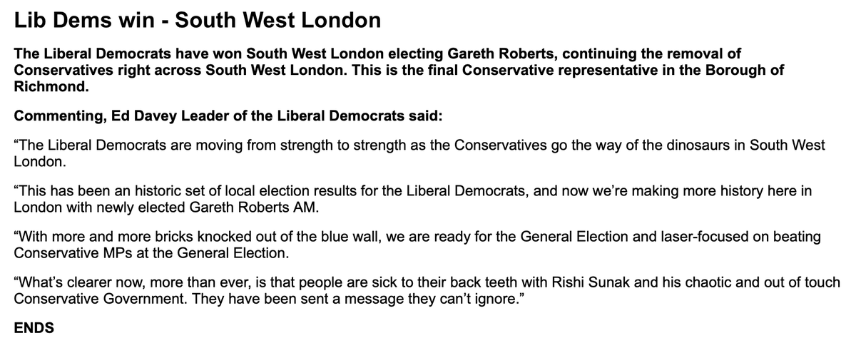 The Tories have lost the South West London Assembly constituency to the Lib Dems - the first time the party has won such a seat. #LondonElections