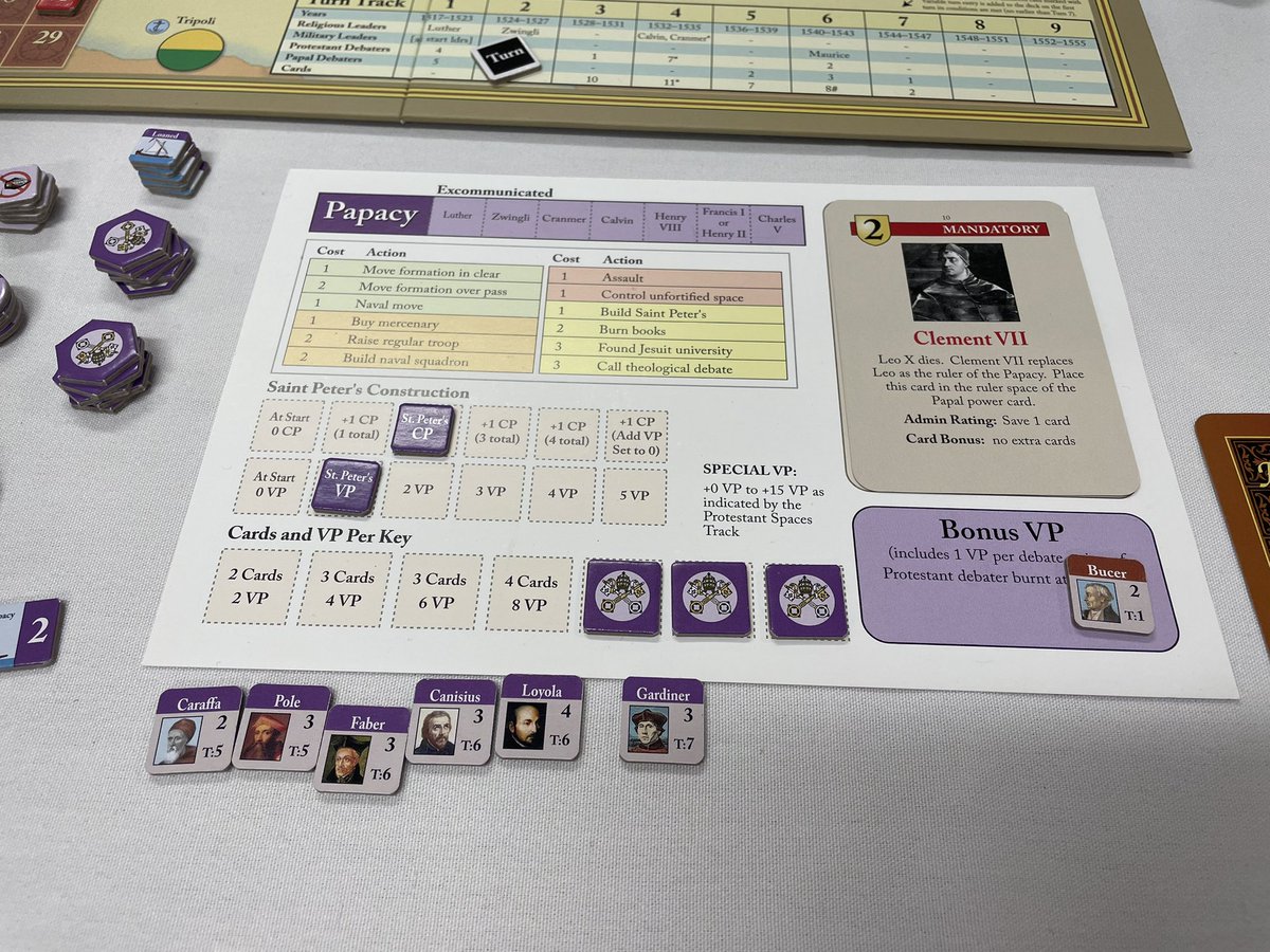 Playing as the Papacy in Here I Stand from @gmtgames It’s going well for the Pope but it will probably not last. End of Turn 2.