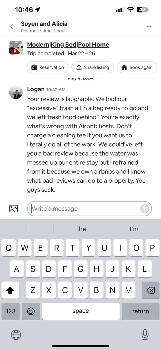 If you cook from home and leave more than 2 bags of trash at an airbnb it’s considered “excessive”

Short shitty airbnb hosts.