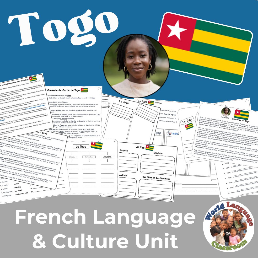 Bring Togo to your classroom. These country units have reading & writing activities, brain frames and scaffolded notes, map talks, creative projects & an assessment. Digital & Print. Everything is ready to go. ☑️teacherspayteachers.com/Product/French…