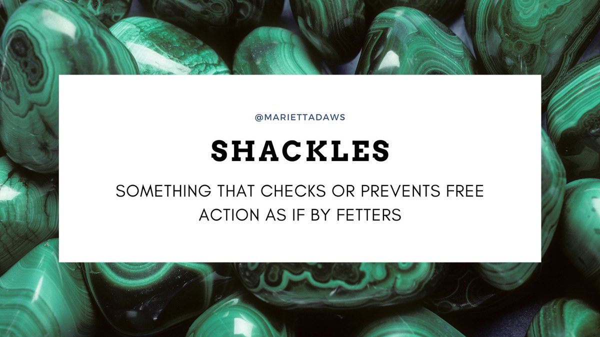 Shackles
Noun
Something that checks or prevents free action as if by fetters
The weight of others' opinions acted as a shackles for her music review videos, and eventually she just stopped.
#WordOfTheDay