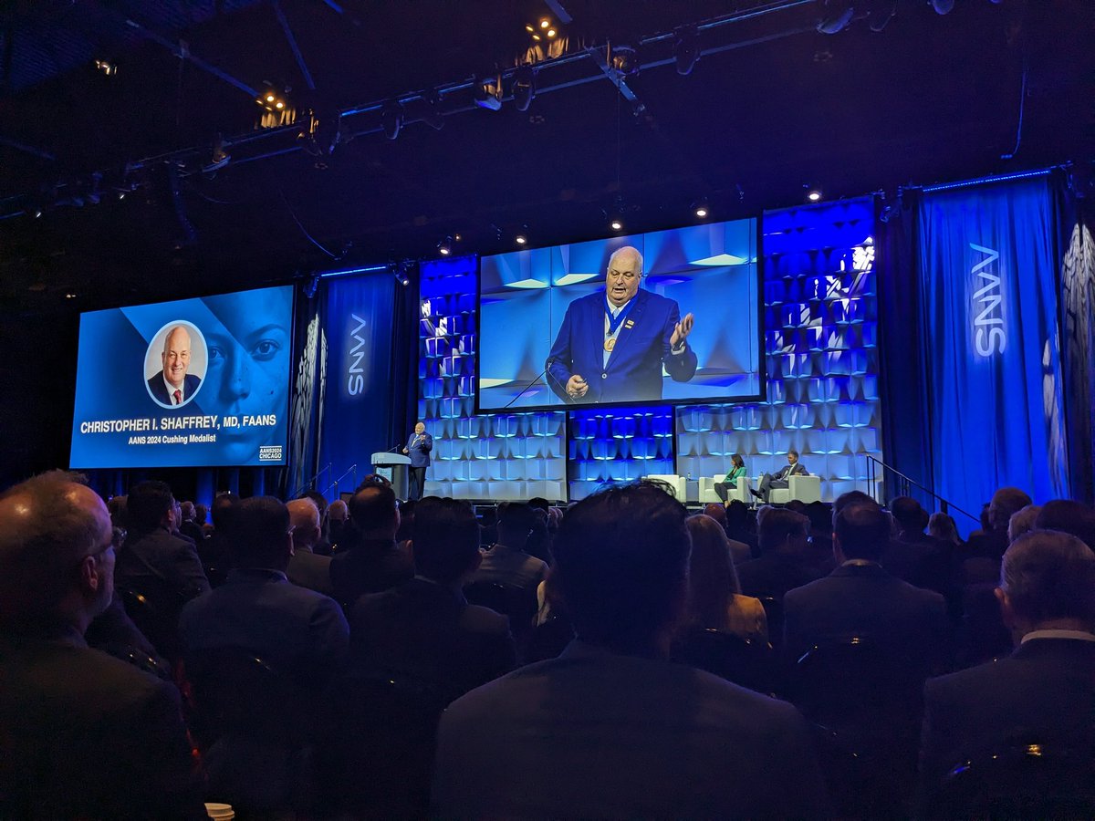 Dr. Chris Shaffrey from @DukeSpine @Dukeneurosurg is awarded the Cushing Medal and gives an outstanding talk reflections from his career! #AANS2024 #WhatMatters