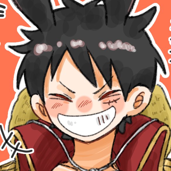monkey d. luffy blush smile open mouth short hair black hair closed eyes male focus  illustration images