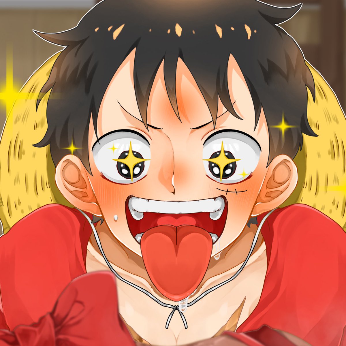 monkey d. luffy blush smile open mouth short hair black hair closed eyes male focus  illustration images