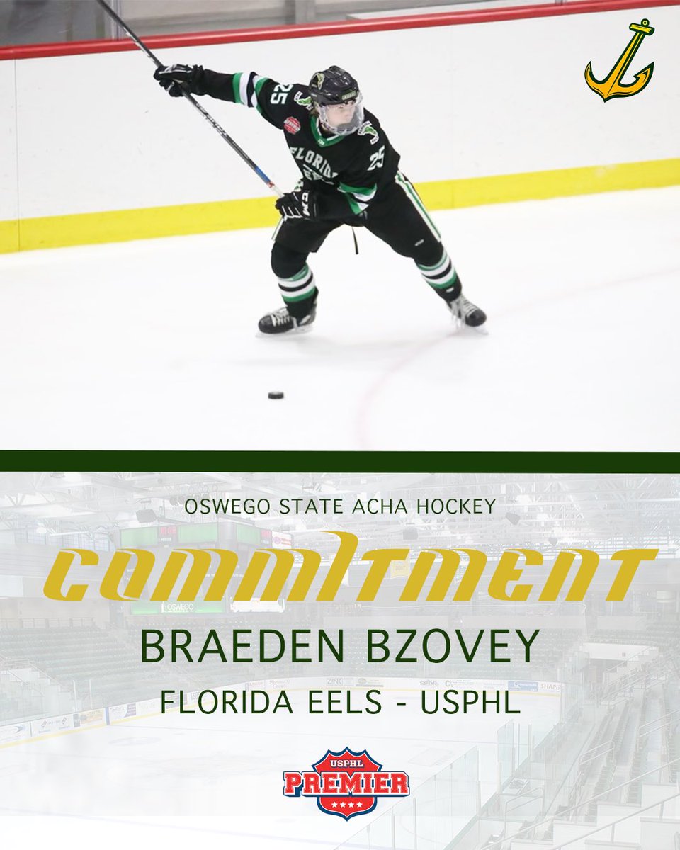 #WelcomeAboard 🚨

We are pleased to announce the commitment of Defenseman, Braeden Bzovey, from the @FloridaEels of the @USPHL into our family for the next 4 years. 

Welcome to Oswego, Braeden! 

#AnchorDown ⚓️