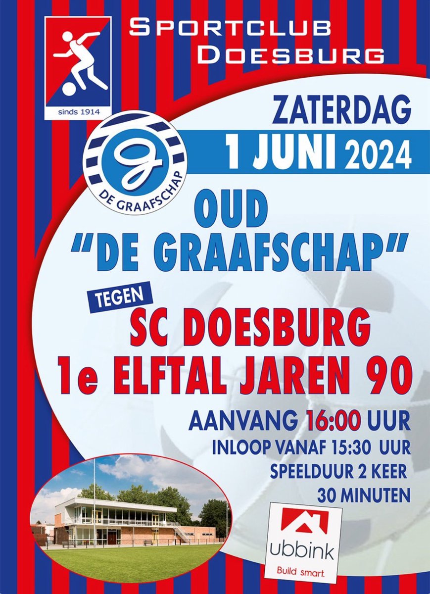 Noteer 1 juni in de agenda. Bij De Graafschap zullen John Leeuwerik, René Bot en Doesburger Marcel Kreileman van de partij zijn. 
De wedstrijd zal onder leiding staan van,oud speler van De Graafschap en oud trainer van Sportclub Doesburg, Cor Peitsman <a href="/DeGraafschap/">De Graafschap</a>