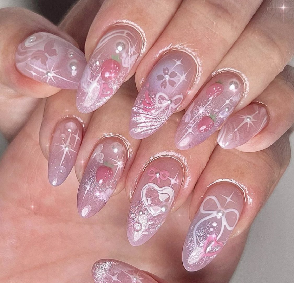 pretty pink bow nails