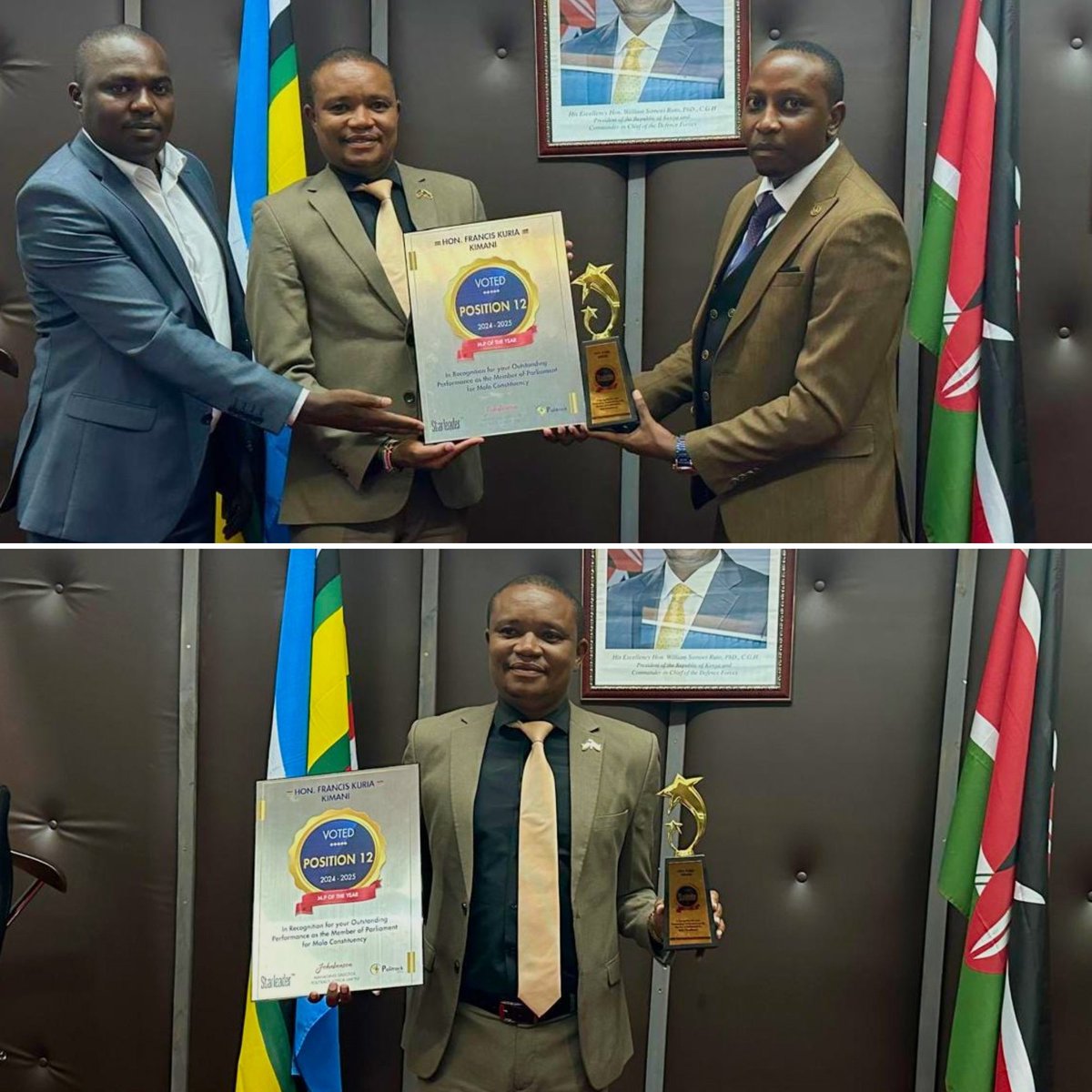 MP Kuria Kimani receives an award for his performance in leadership and development in the Pollster Ranking, 2024