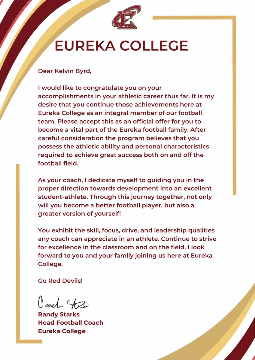 Blessed to receive my first offer from Eureka College <a href="/starks94/">Coach Stizzy</a> @PoteetRecruits