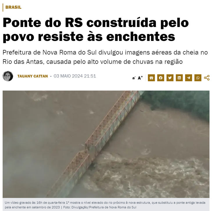 Ideiasradicais's tweet photo. Lembram que o Leite falou que ia ter que construir outra ponte porque a que a população fez ia cair se tivesse outra chuva?

Então https://t.co/jXJYqQljXP
