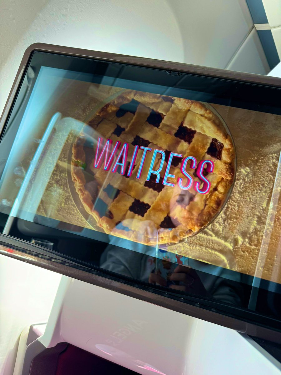 This is not a drill 🥹🥧💖 Watching Waitress above the Atlantic… @VirginAtlantic you are legends! Best in-flight entertainment ever 🫶🏻