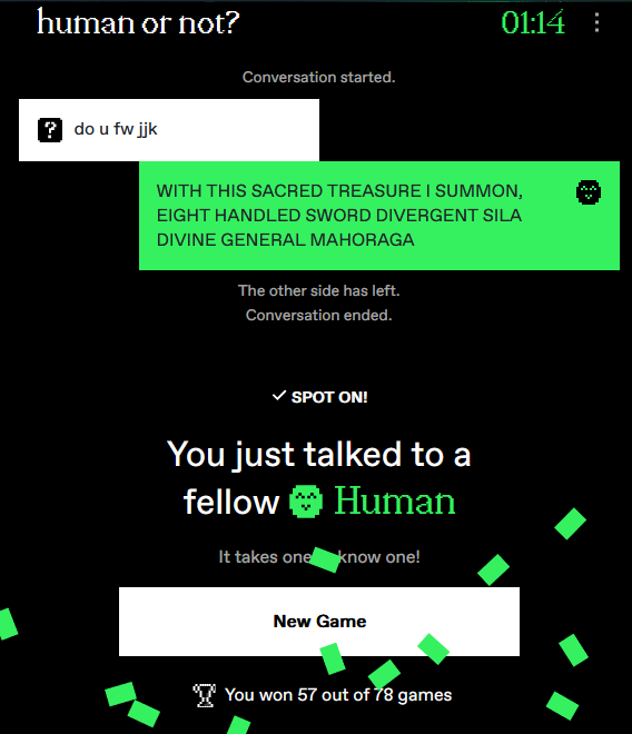 VerminJester's tweet photo. WHO DID I KILL WITH MAHORAGA ON HUMAN OR NOT???
#humanornot https://t.co/z2dwR8RLGo
