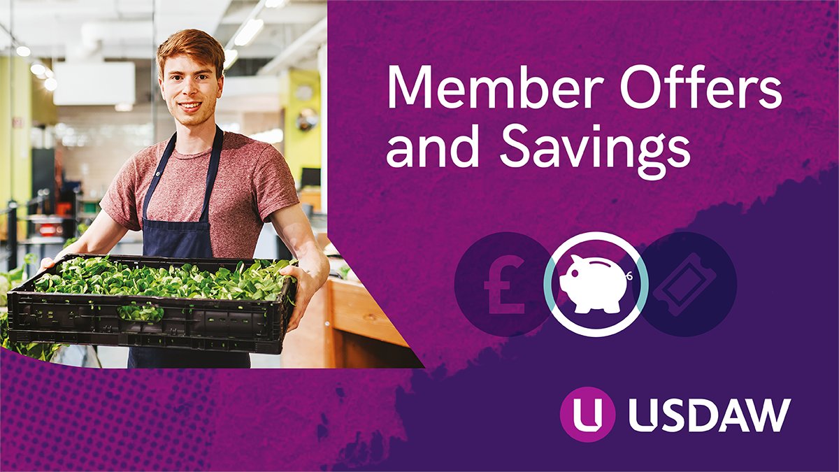 Usdaw members are entitled to a brilliant range of discounts and offers on goods, services and experiences. Check out the full selection here: usdaw.org.uk/Members/Discou…