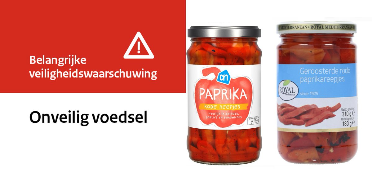 Albert Heijn waarschuwt voor AH paprikareepjes rood en Royal Geroosterde rode paprikareepjes. Er zitten mogelijk glasdeeltjes in het product. Eet de paprikareepjes daarom niet. Zie de website van Albert Heijn: ah.nl/mededeling#AH-…