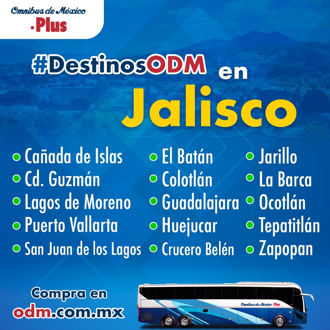 ¡Viaja a Jalisco! Tenemos muchos #DestinosODM📍🤩 esperándote 🚌. ✅ Revisa nuestras ruta en 👉🏻 odm.com.mx 💻 #ViajaSeguroEnAutobús 👍🏼 #ContinuamosUniendoFamilias