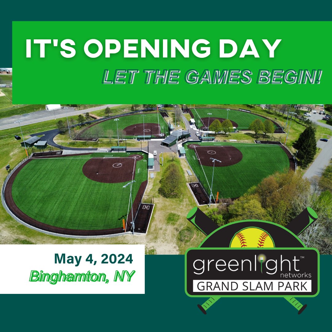 🎉 Get ready softball fans, because Greenlight Networks' Grand Slam Park is officially open! 🎉⚾️ Join us in cheering on your favorite team and enjoying all the fun planned for opening day. We'll see you there! #GrandSlamPark #OpeningDay #BaseballSeason #GreenlightNetworks