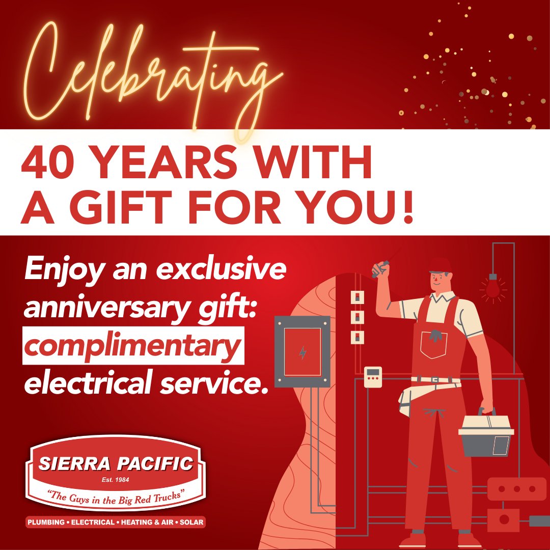 SierraPacificCA's tweet image. Celebrating 40 years of excellence with our complimentary electrical service. Let our electricians illuminate your path to a more efficient home.📱916-776-8449
bit.ly/4aMlpV0
#SierraPacificHome #TheGuysInTheBigRedTrucks #HVAC #HVACCareers #HVACTechnician #Sacramento